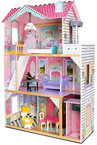 leomark Casa de Muñecas de Madera con Ascensor - Bella Apartamento - Equipo Completo, 3 Pisos, con Muebles y Accesorios (14 Elementos), Color Rosa